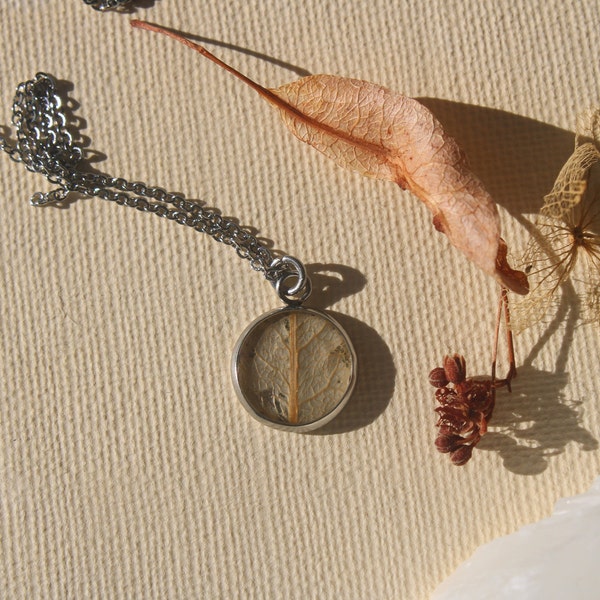 Collier de tilleul, pendentif squelette de feuille de tilleul séchée, cadeau de bijoux botaniques pour les amateurs de plantes