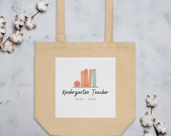 Back to School Kindergarten Teacher Eco Tote Canvas Bag Neutral Cute Design School Year 2022 2023