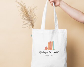 Back to School Kindergarten Teacher Organic Eco Tote Canvas Bag Neutral Cute Design School Year 2022 2023