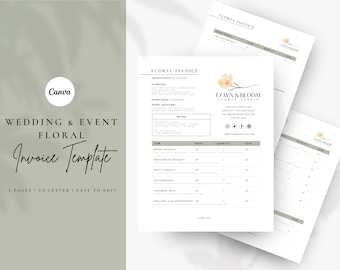 Plantilla de factura de propuesta de boda y evento de Canva: para floristas, profesionales de bodas, emprendedores, empresas emergentes y marcas comerciales
