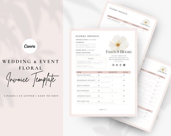 Plantilla de factura de propuesta de boda y evento de Canva: para floristas, profesionales de bodas, emprendedores, empresas emergentes y marcas comerciales
