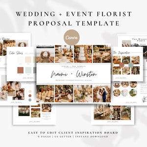 Plantilla de tablero de humor para propuestas de bodas y eventos de Canva: para floristas, profesionales de bodas, emprendedores, empresas emergentes y marcas comerciales