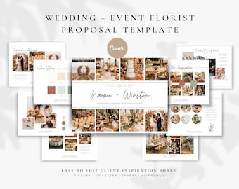 Plantilla de tablero de humor para propuestas de bodas y eventos de Canva: para floristas, profesionales de bodas, emprendedores, empresas emergentes y marcas comerciales