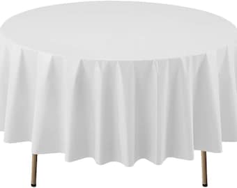 84" ROUND TABLE COVER, White, Set of 24, Plastic Disposable Covers / Table Cloth
