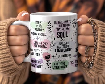 Gepersonaliseerde affirmatiemok, koffiekopje met dagelijkse herinneringen, zelfliefdecadeau voor haar
