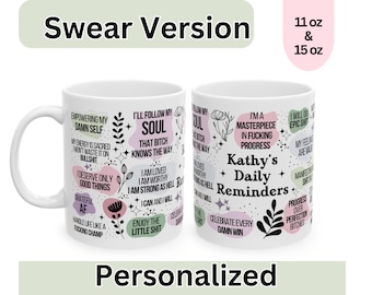Taza personalizada con palabras malsonantes, recordatorios diarios, regalo de salud mental para ella