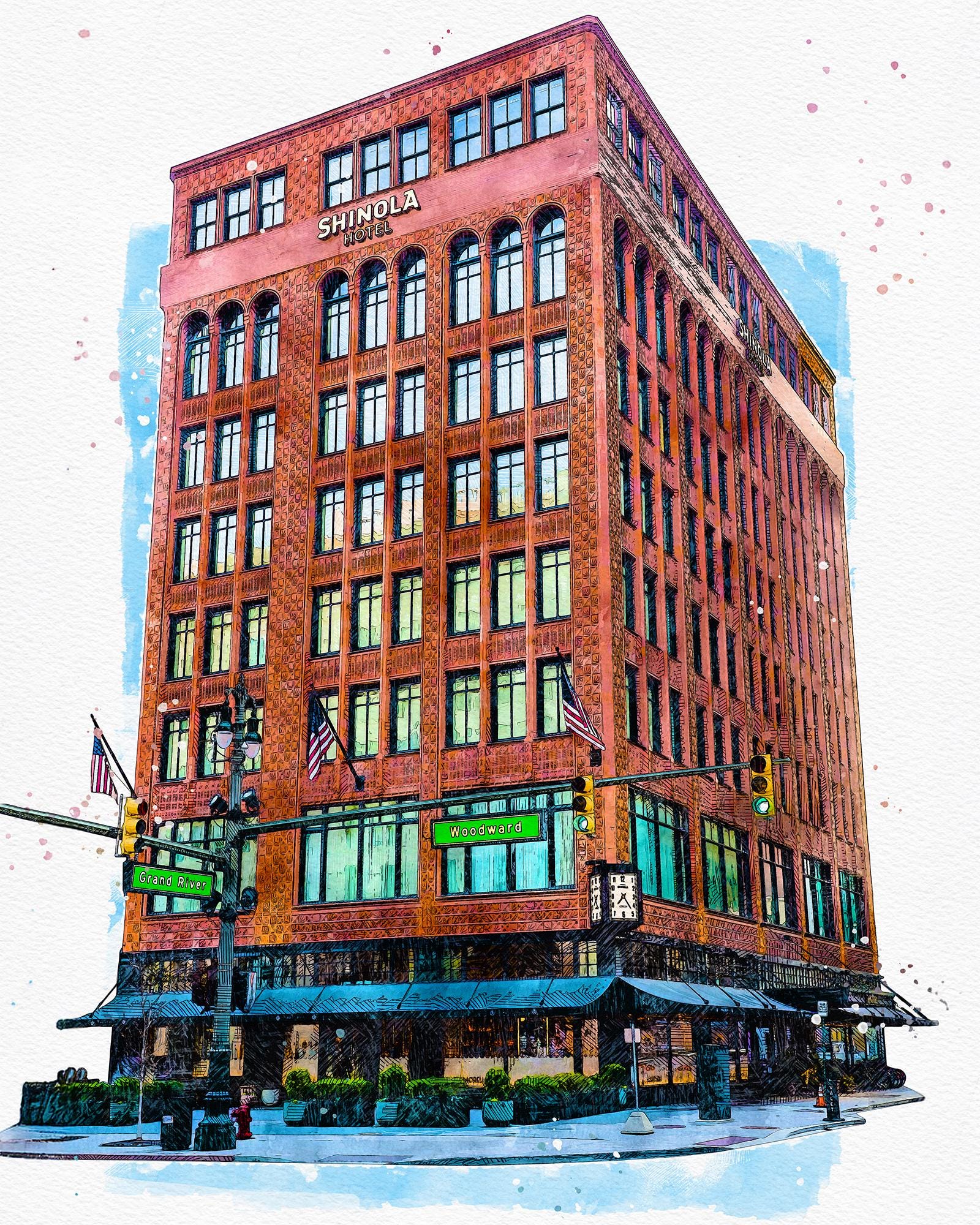 Shinola Hotel Detroit Print: Illustrated Fine Art Wall Décor on