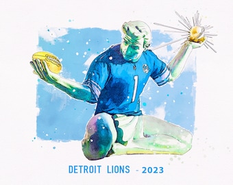 Detroit Lions Art Print: Michigan Football Watercolor Home Decor