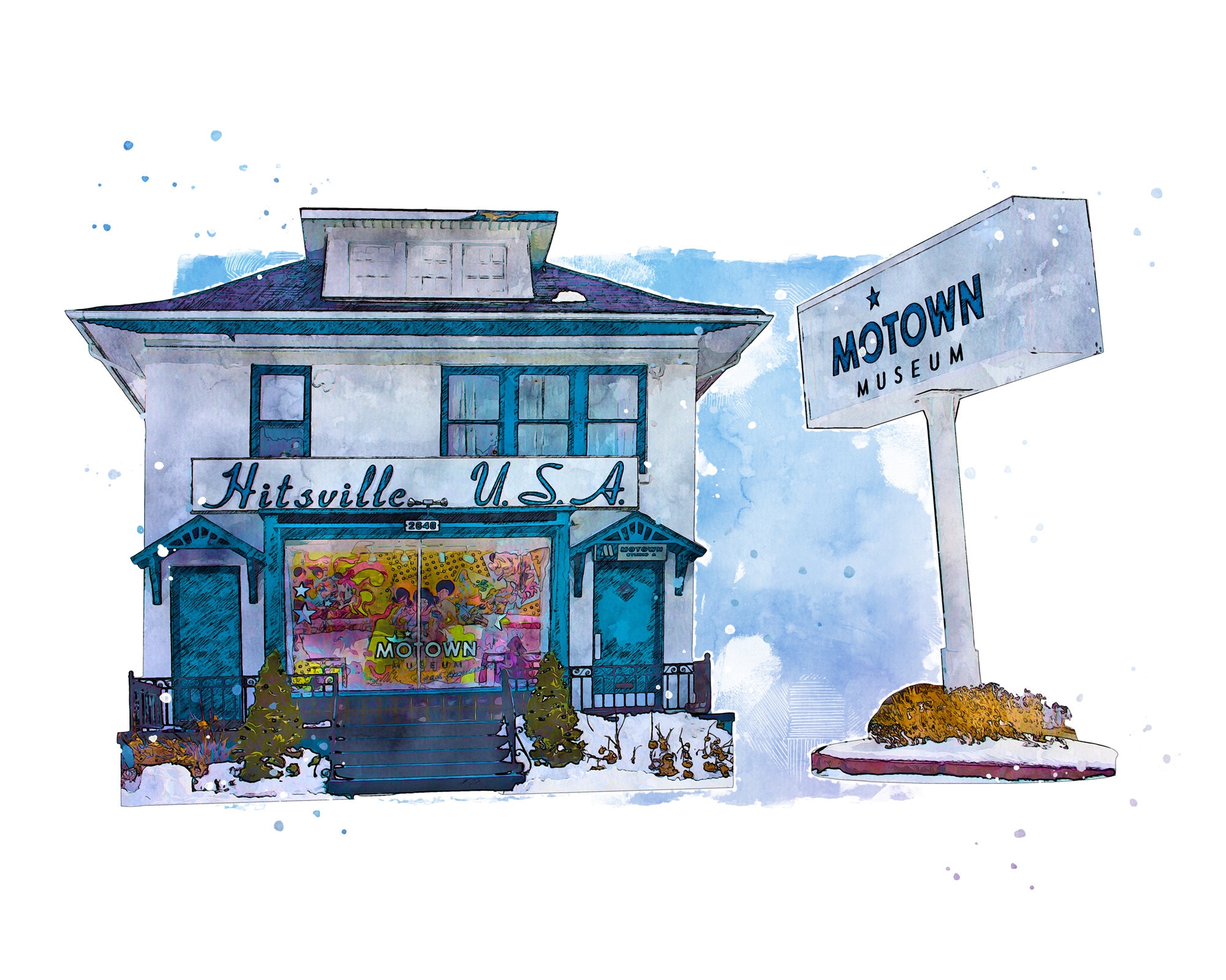 Hitsville USA Watercolor Print: Detroit Motown Art - Etsy