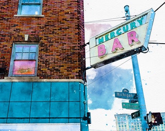 Mercury Bar, Detroit, Michigan - Detroit Print, Fine Art Print, Wall Art, Home Décor, Gift