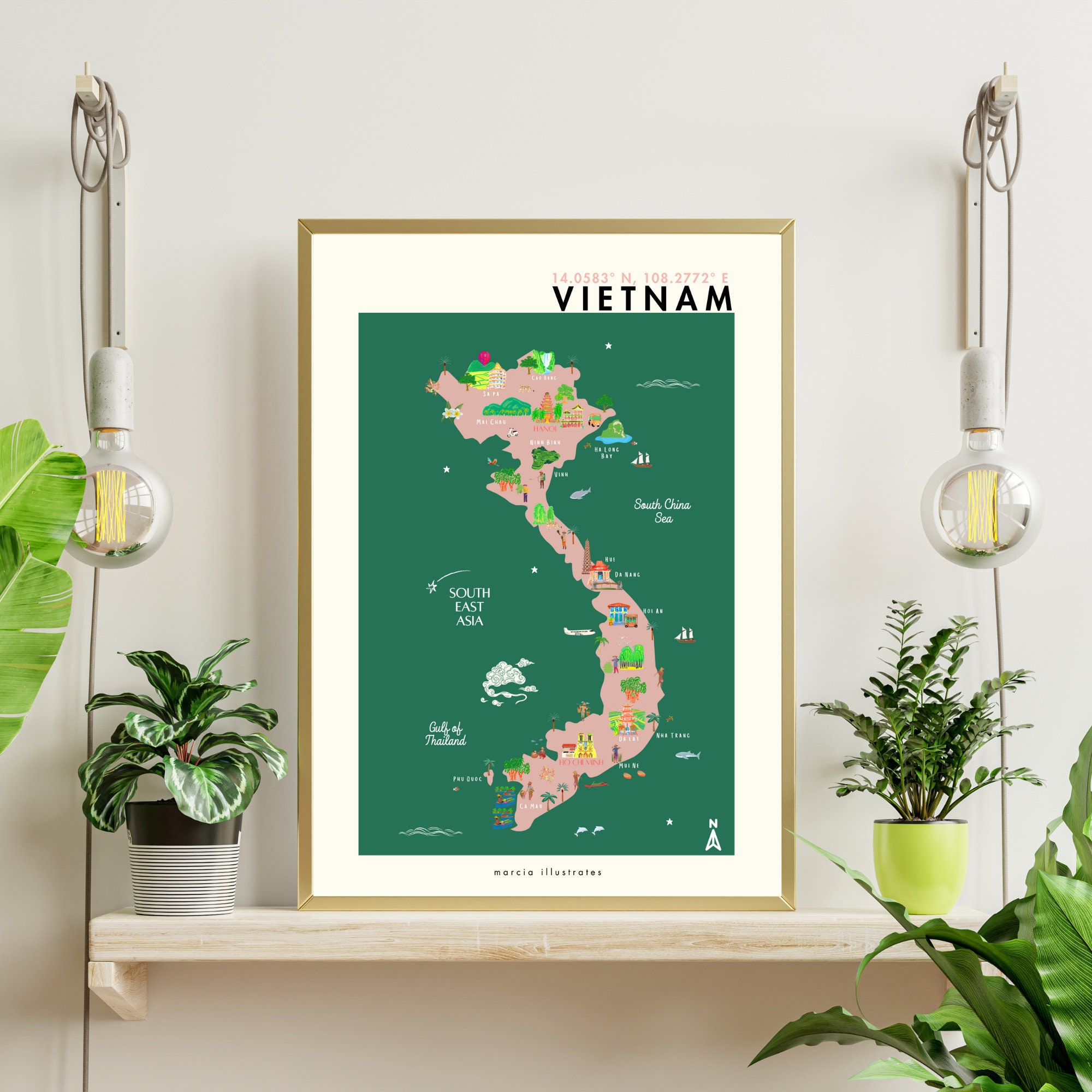 Vietnam Illustrated Map, A4 Vietnam Map, Vietnam Print, Pictorial Map ...