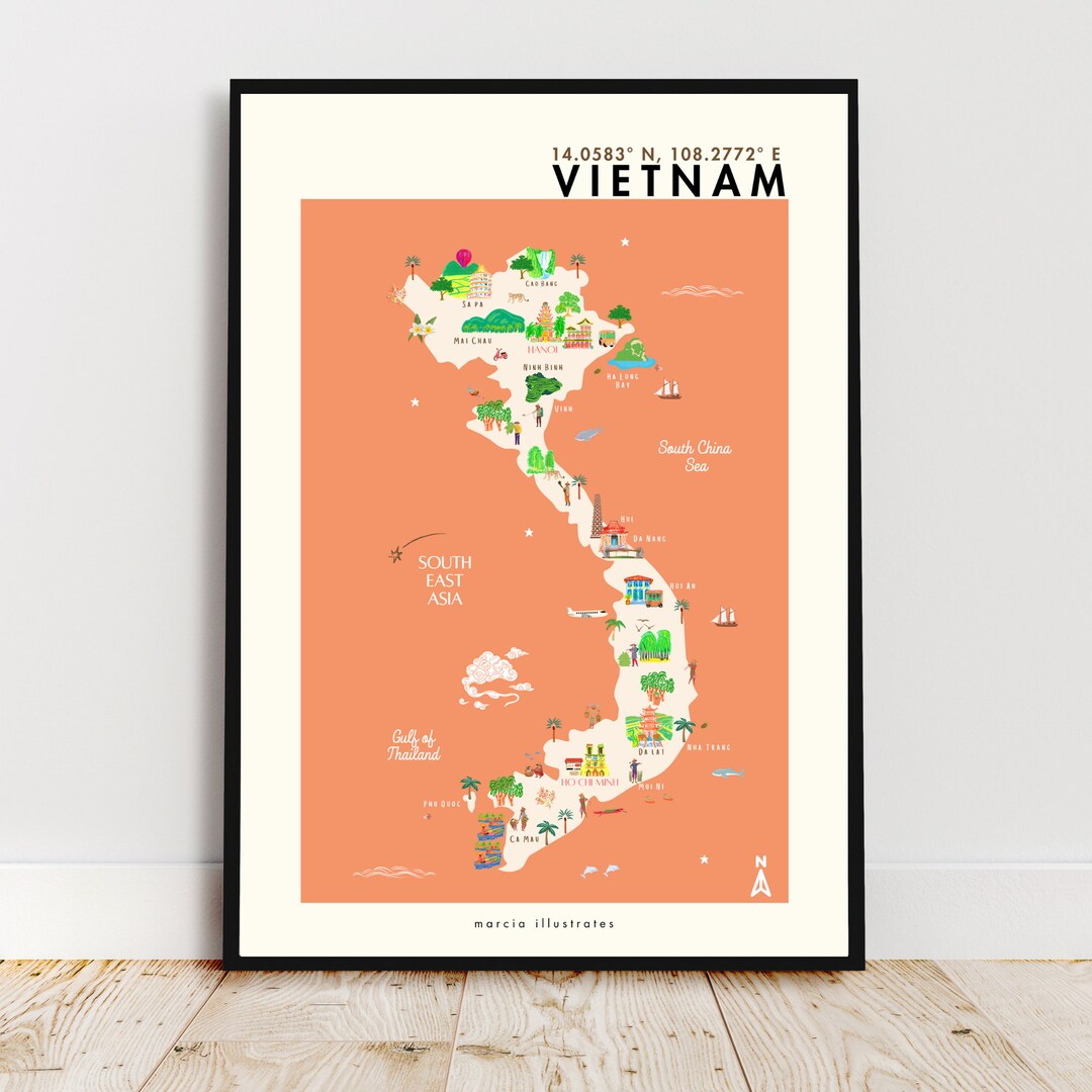 Vietnam Illustrated Map, A4 Vietnam Map, Vietnam Print, Pictorial Map ...