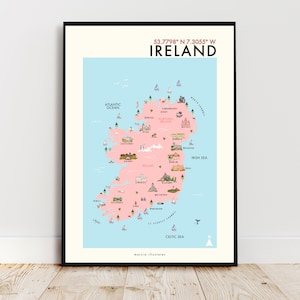 Ireland Illustrated Map, A4 Ireland Map, Ireland Print, Pictorial Map of Ireland, Ireland Travel Poster, A3 Map of Ireland, Ireland Map