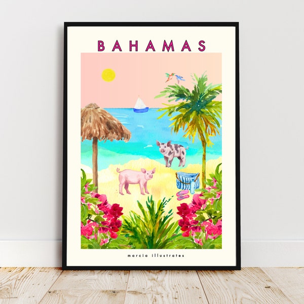 Exuma Bahamas Wall Art, Exuma Pigs Illustration, Exuma Caribbean Print, The Bahamas art, Bahamas Wall Art, Exuma Bahamas gift, Bahama Pigs