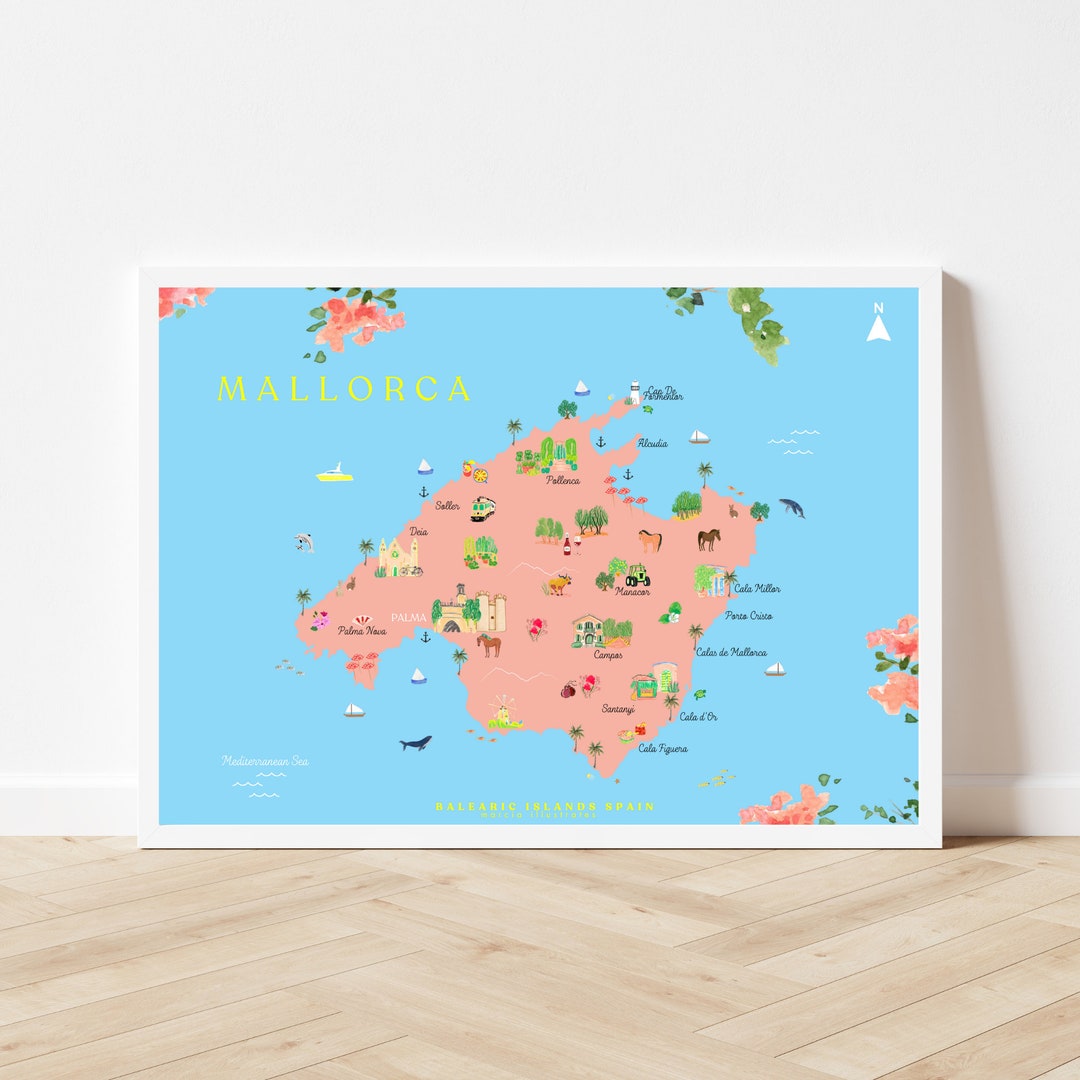 Mallorca Illustrated Map, Mallorca Map, Majorca Spain Map, Mallorca