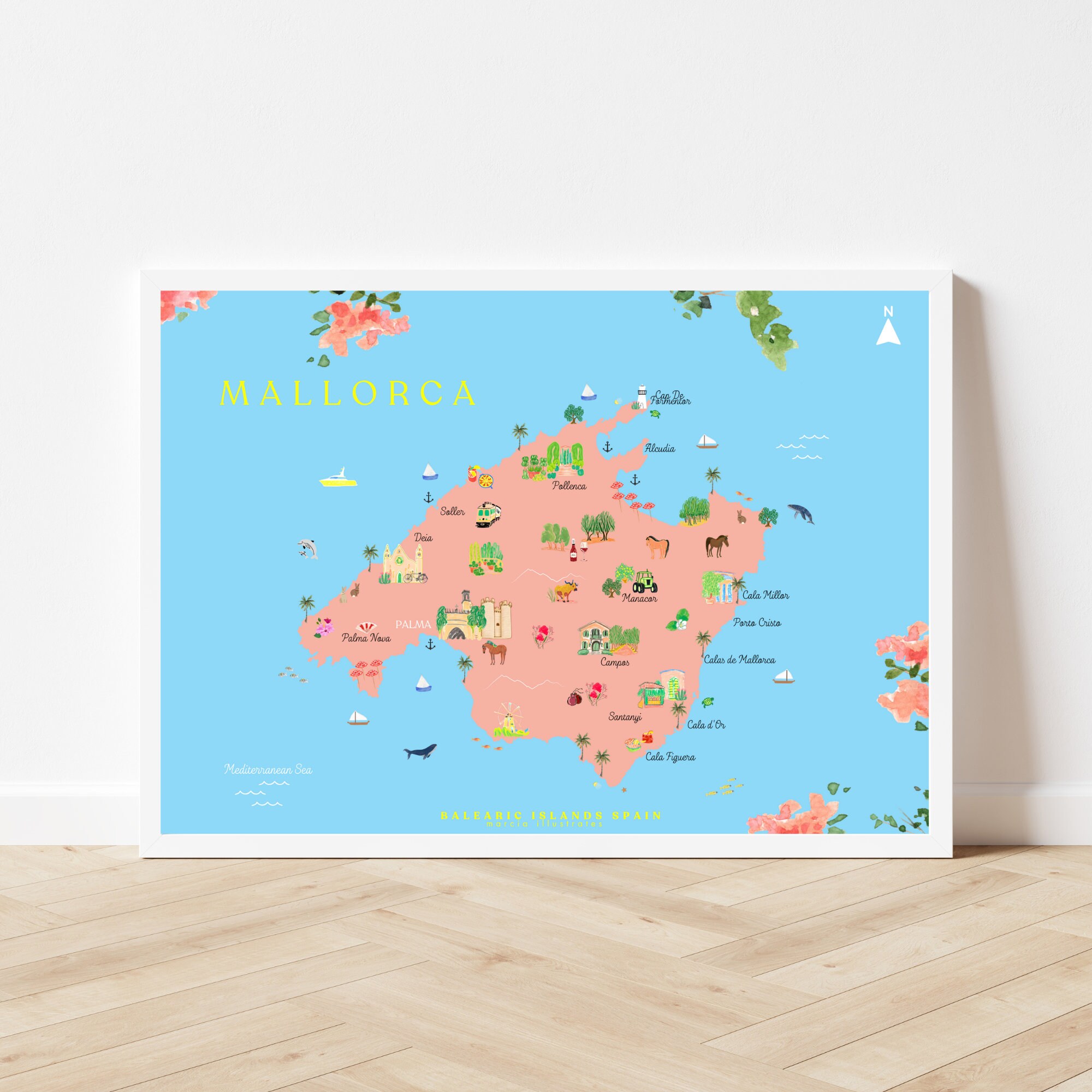 Mallorca Illustrated Map, Mallorca Map, Majorca Spain Map, Mallorca