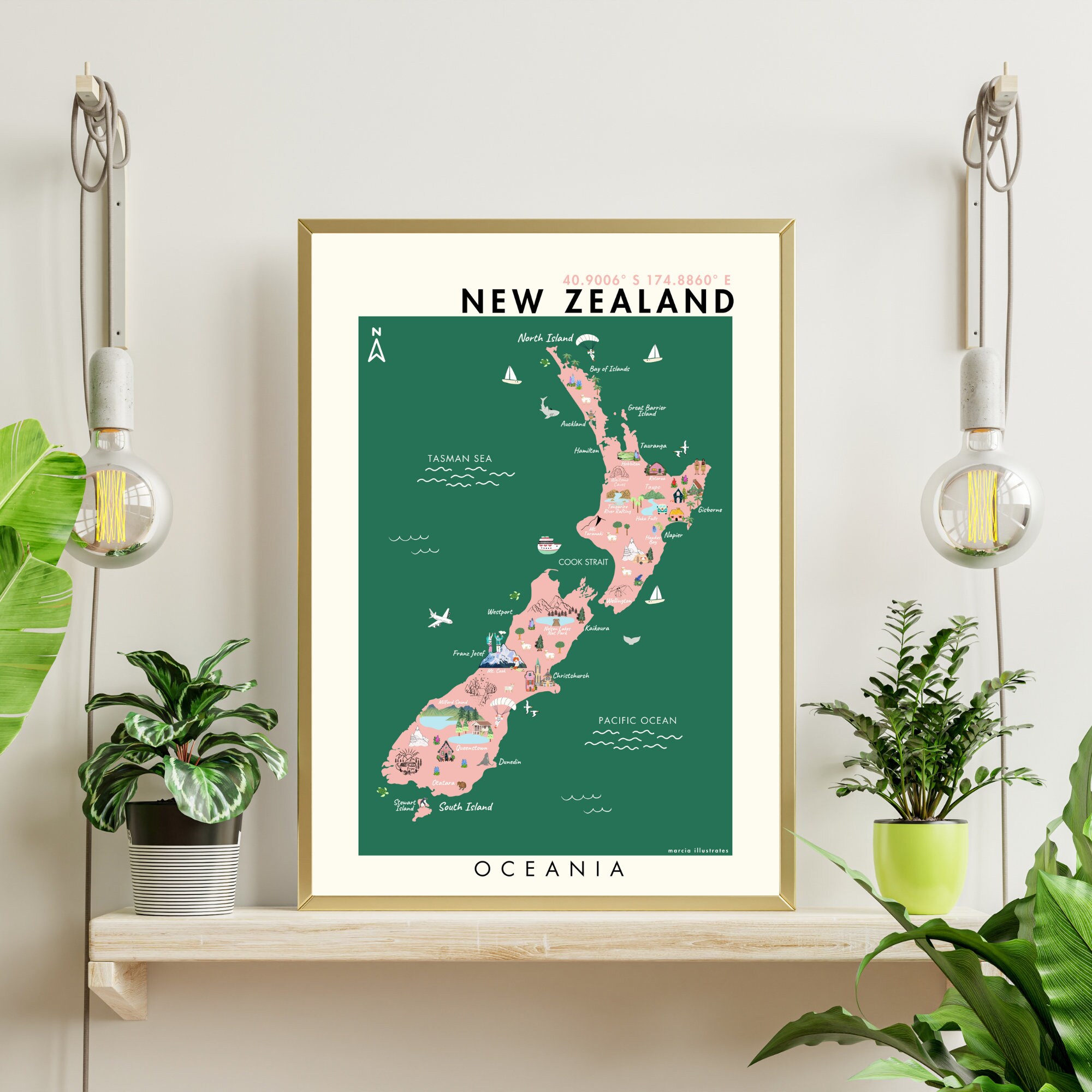 New Zealand Illustrated Map, A4 New Zealand Map, New Zealand Print ...