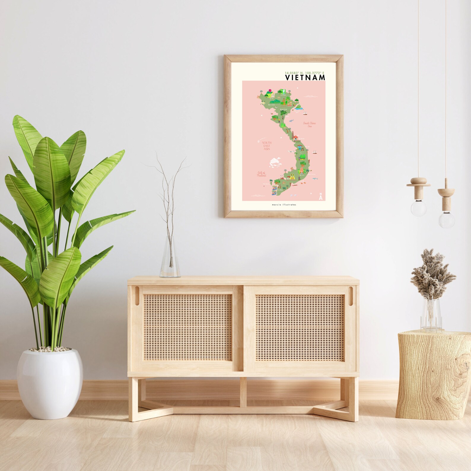 Vietnam Illustrated Map, A4 Vietnam Map, Vietnam Print, Pictorial Map