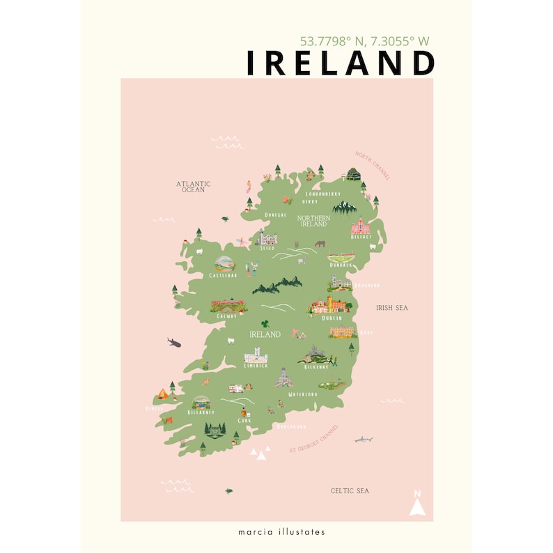 Ireland Illustrated Map, A4 Ireland Map, Ireland Print, Pictorial Map