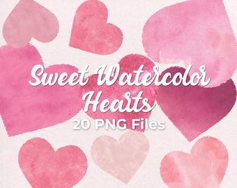 Sweet Watercolor Hearts, Pastel Heart Clipart, Love Clipart, Pink Hearts PNG