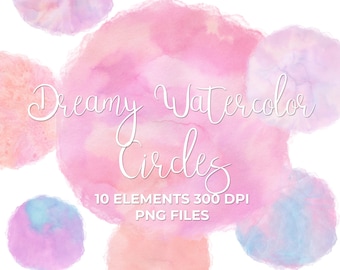 Pastel Watercolor Circles, Dreamy Circle Blobs, Round Abstract Clipart, Abstract Background PNG
