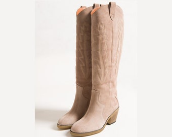 Handmade Genuine Leather Women's Heeled Knee High Cowboy Boots, Women Western Boot, Boots for Women, Womens Boot, Tall Boots, Fall Winter