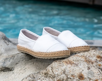 Leather Women's Espadrilles, Shoes Women's, Womens Espadrille Leather, White Espadrille, Women's Shoes, Loafer Espadrilles