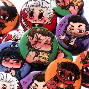 BG3 button pins - Astarion, Shadowheart, Gale, Karlach & Halsin