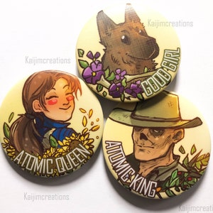 The Ghoul, Lucy & Dogmeat big pin buttons