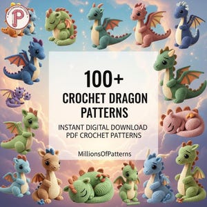 Bundel met 100+ gehaakte drakenpatronen, amigurumi-fantasie-pdf (digitale download) | Miljoenenpatronen