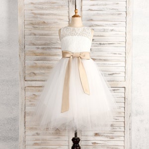 A line princess tea length flower girl dress cheap