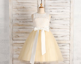 Flower Girl Dress | Princess Tulle Sash | Belt Scoop Sleeveless | Tea-Length Flower Girl Dresses | Girl Dress for Weddings