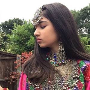 Afghan choker necklace set earrings headpiece matika jewelry kuchi