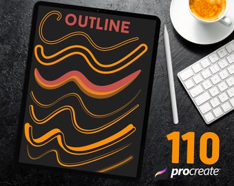 Procreate 用 110 種類の 3D モノライン アウトライン ブラシ、素晴らしい 3D レタリング ブラシ、レタリング ブラシ、Procreate ブラシ