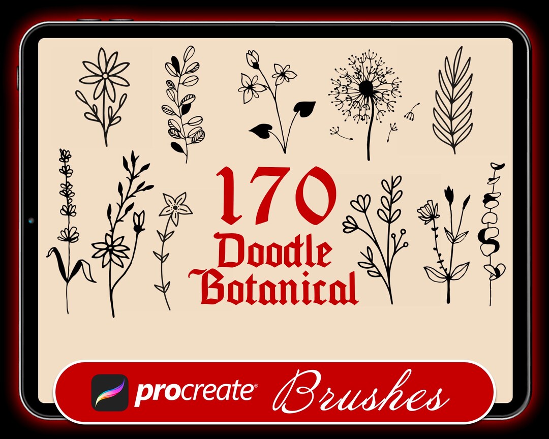 170 Procreate Doodle Botanical Flower Stamps Flower Tattoo Brushes Full ...