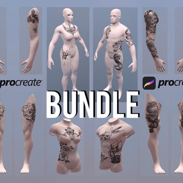 Procreate 3D object models, 3D woman model, 3D man model, 3D arm model, 3D leg model, 3D torso, procreate 3D human body, model tattoo