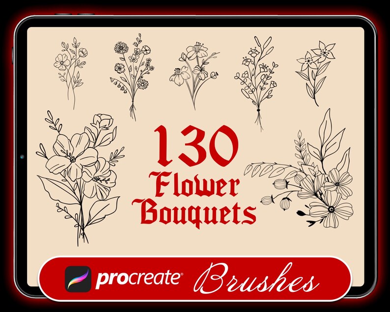 130 Flower Bouquet Procreate Stamps | Floral Procreate Stamps | Flower ...