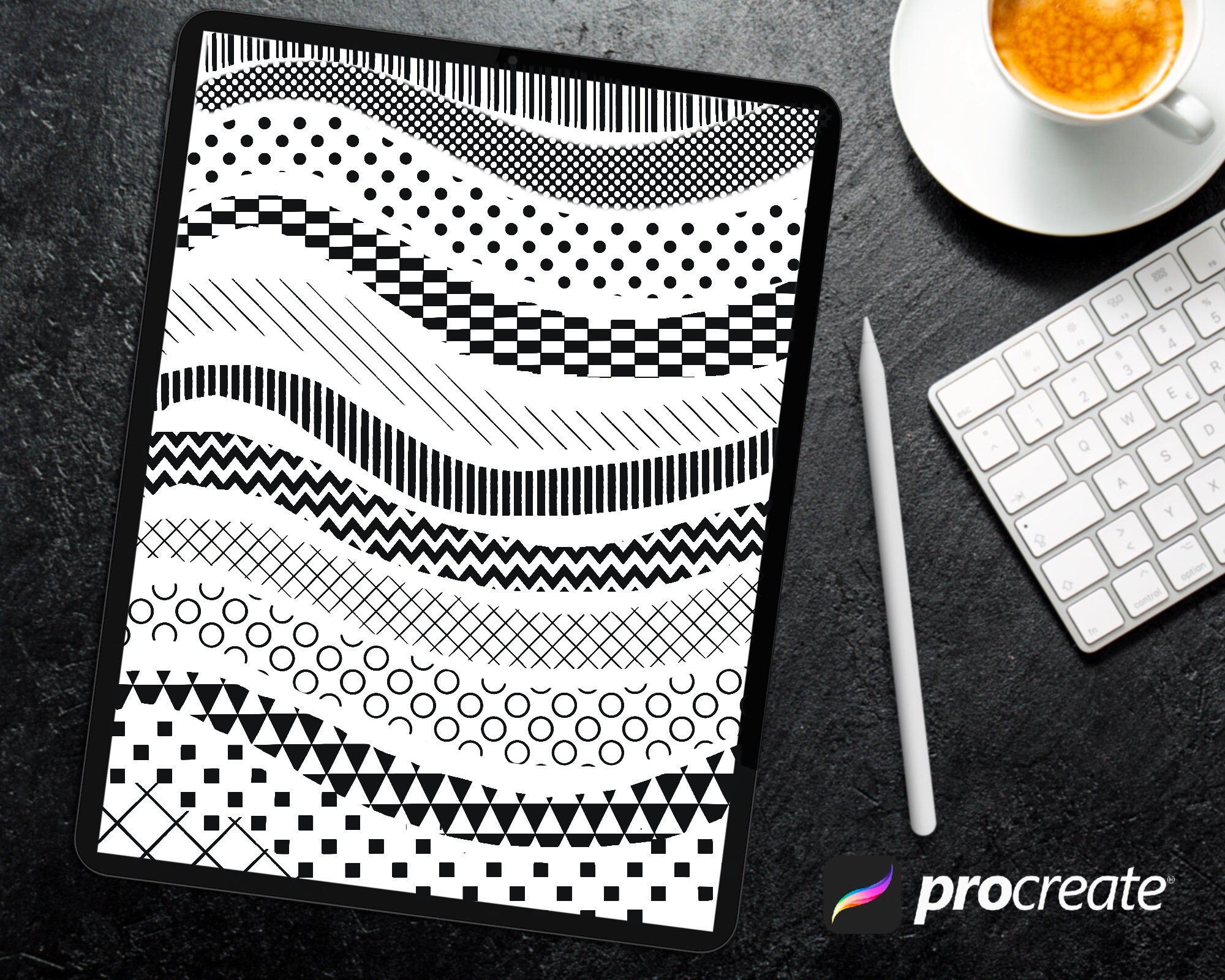 110 pinceles de patrones geométricos y tramas halftone para Procreate – Descarga digital