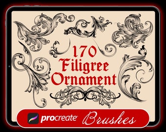 170 Procreate Filigree Ornament Tattoo Brushes, Acanthus Baroque Ornament Procreate Stamp, procreate brushes tattoo, tattoo stencil design