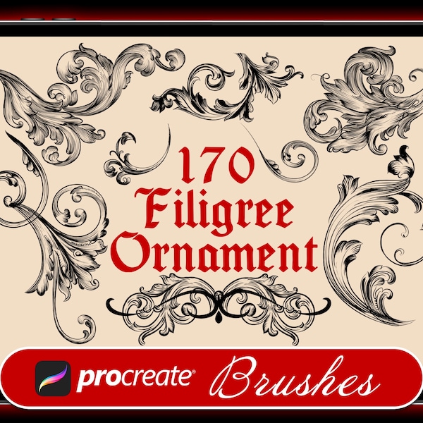 170 Procreate Filigrane Ornament Tattoo Brushes, Acanthus Baroque Ornament Procreate Stamp, procreate brushes tattoo, tattoo stencil design