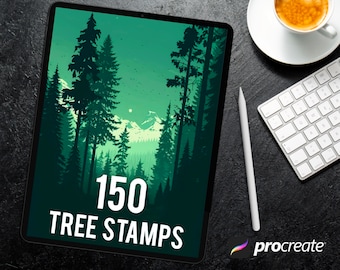 150 Procreate Tree Brushes,Tree Silhouette Stamp Brush Set,Procreate Nature, Landscape, Forest,Botanical Brush, forest, Pine Tree silhouette
