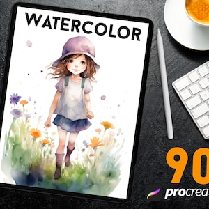 90 PROCREATE PENNELLI PER ACQUERELLI, 10 carte per acquerelli procreate, set da studio per pennelli per acquerelli morbidi per procreare