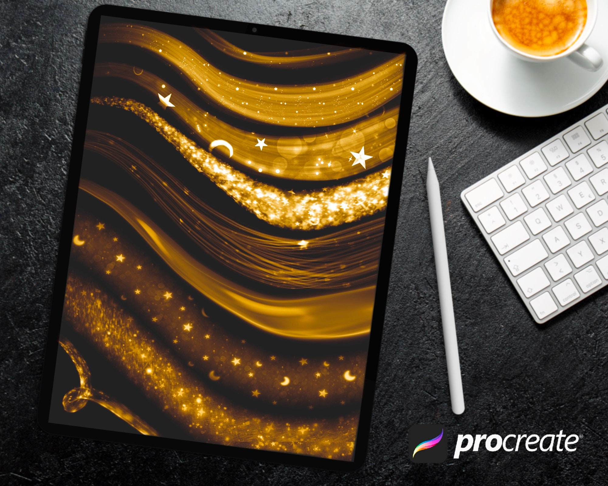 35 pincéis Procreate Fairy Sparkle – Purpurina dourada mágica, estrelas, pó e efeitos de gel brilhante