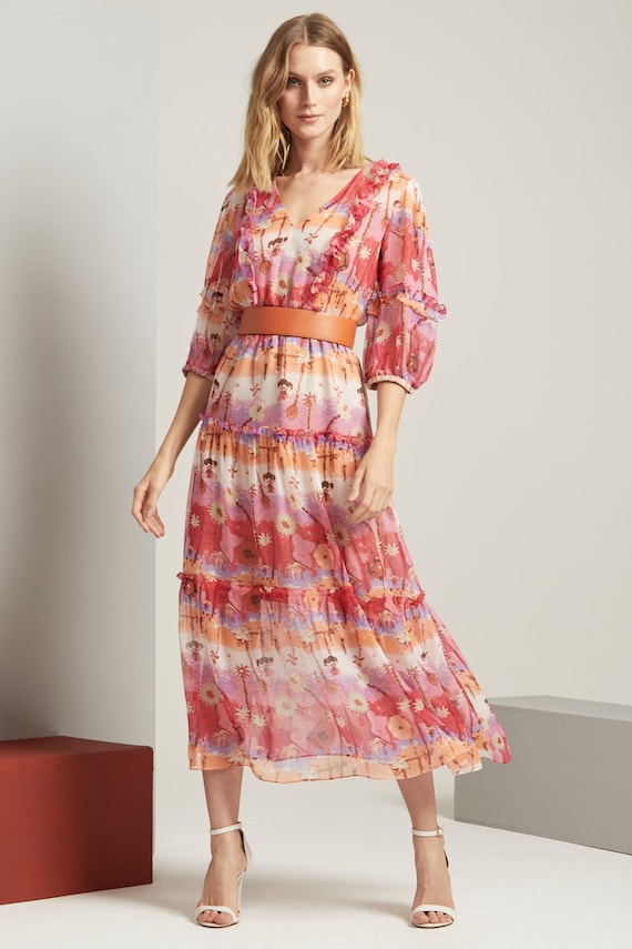 strapless open back dress Buy Women Grey & Orange Floral Drop Waist Midi Dress Online at Best Price