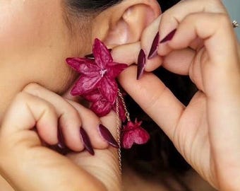 Burgundy Flower Earrings for Wedding Bliss Bridal Floral Earrings - Beautiful Wedding Accessories Elegant Flower Earrings