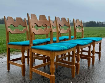 6 Razorblade chairs by Henry Kjaernulf with newly upholstered fabric.