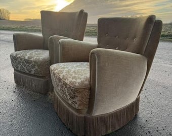 Vintage Danish Modern Armchairs, His & Hers Pair