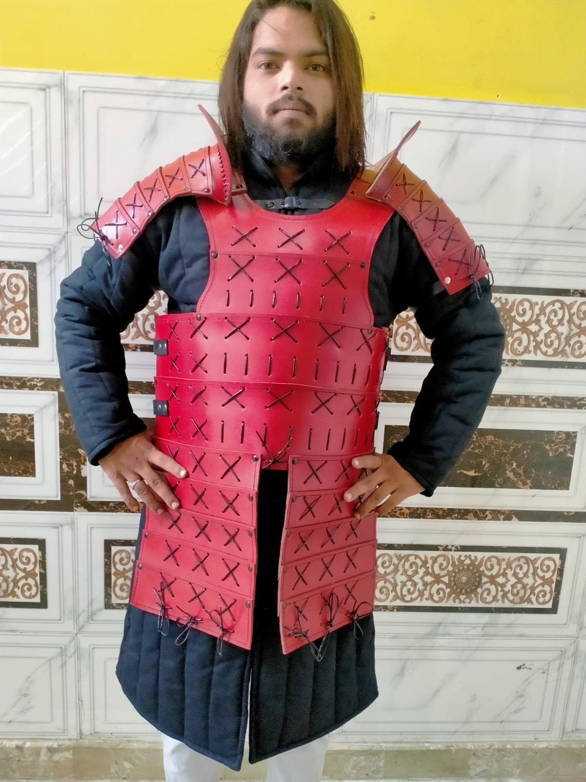 Leather Samurai Armour LARP Costume ,leather Armour Medieval Costume Red  and Black Lases - Etsy