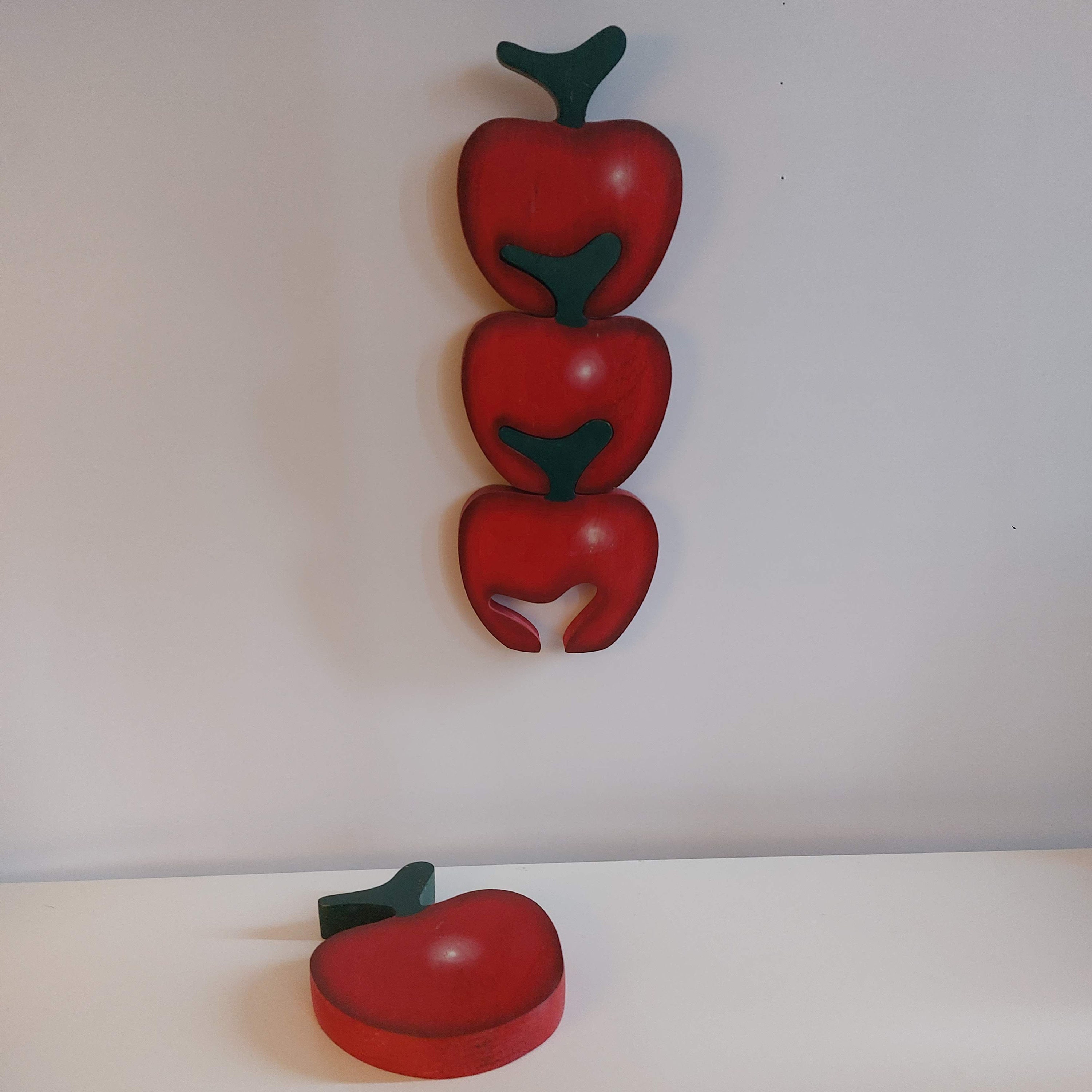 Bright Red Apple Wood Wall Decor - Attachable / Detachable Apples ...
