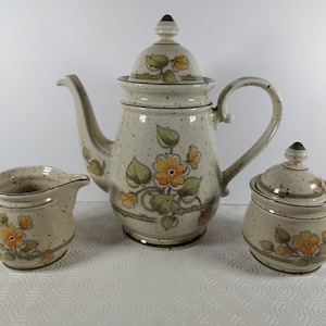 Vintage 1970s Korunt Kirchenlamitz Leonice Teapot with Matching Sugar Bowl & Creamer Set - Bavaria Germany- Rare Find - MCM